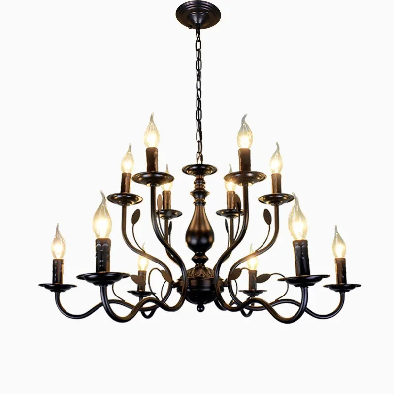 2025 French Candle Chandelier Black Iron Industrial Lustres Kitchen Island Dining Room Coffee Shop Vintage Farmhouse Lighting