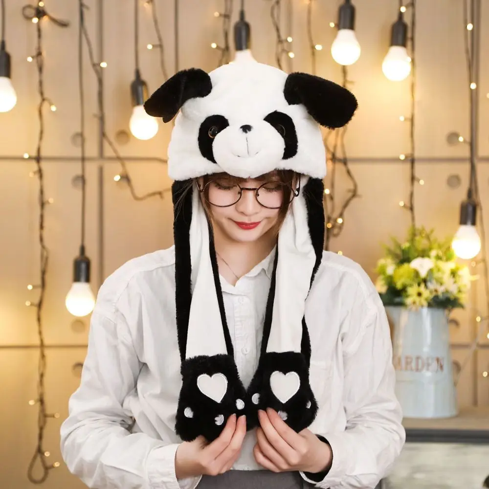 Kawaii Panda Tiger Monkey Jumping Up Cap Frog Pig Elephant Animal Shape Ear Moving Hat Plush Soft Plush Hat Toys Funny Toys