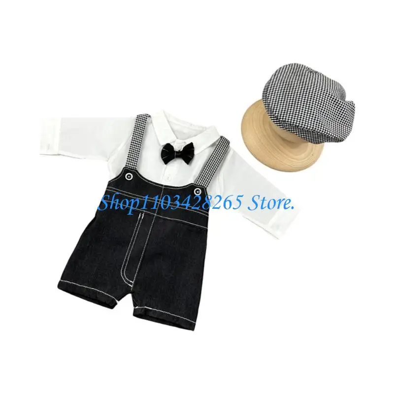 ملابس تنكرية للتصوير الفوتوغرافي للأطفال قبعة بيريه وقميص وسراويل ملابس لحديثي الولادة دعائم تصوير للرضع ملابس تبادل لاطلاق G2TE