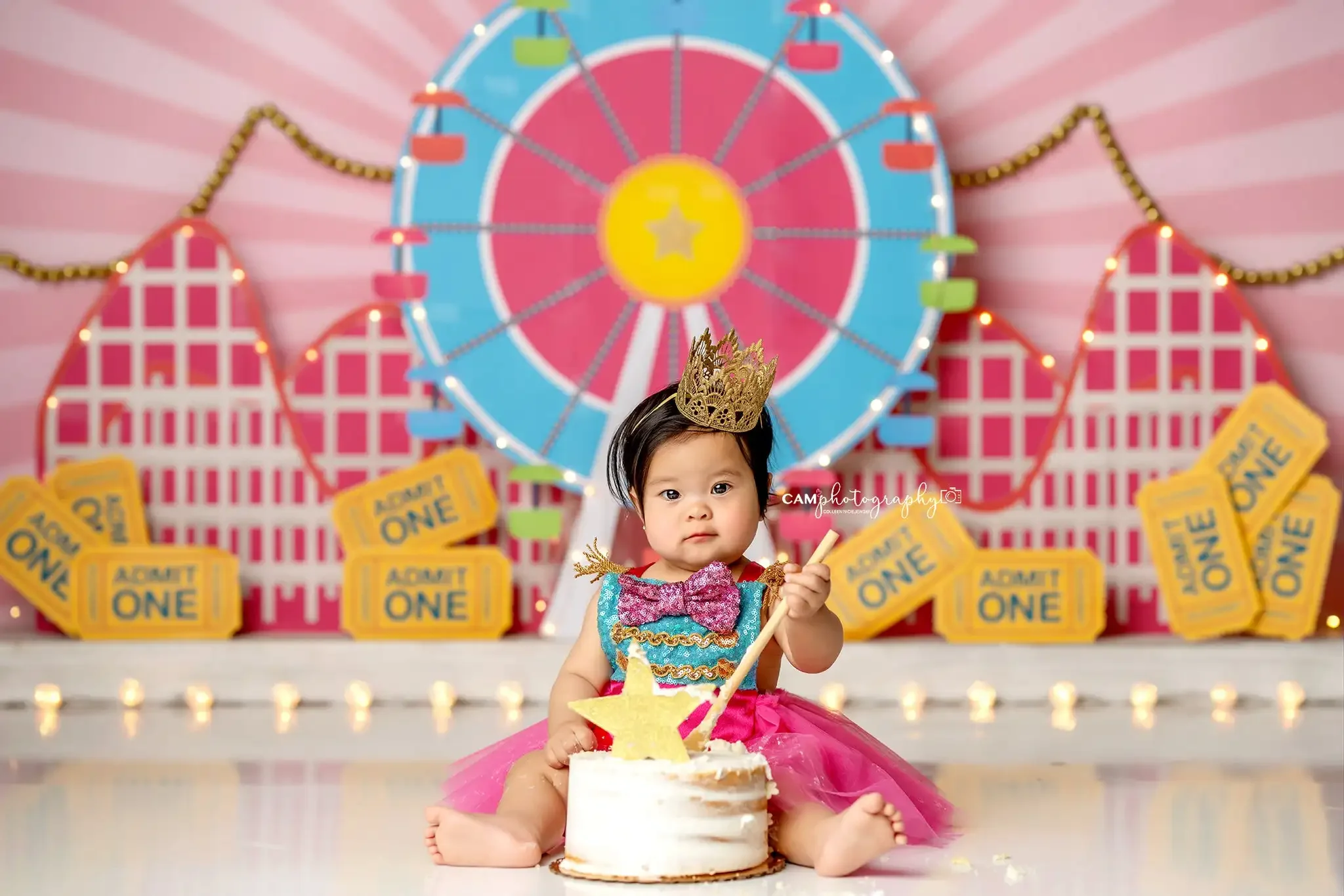 Roller Coaster Circus Backdrops Kids Birthday Child Cake Smash Baby Photostudio Props Boy Summer Ferris Wheel Background