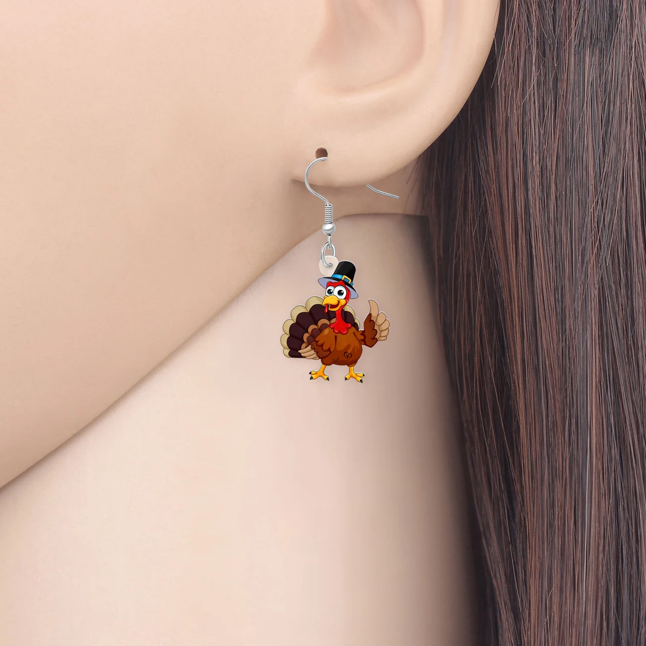 BONSNY Acrylic Thanksgiving Turkey Drop Earrings Cartoon Animals Chicken Jewelry Thankful Gifts for Women Autumn Party Charm
