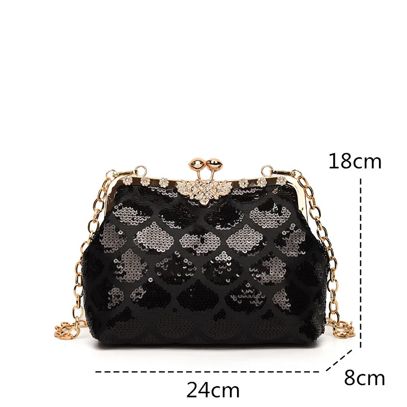 Fashion Women Evening Clutch Bag Wedding Golden Sequins Clutch Purse Chain Shoulder Bag Small Party Handbag With Metal HandleNew