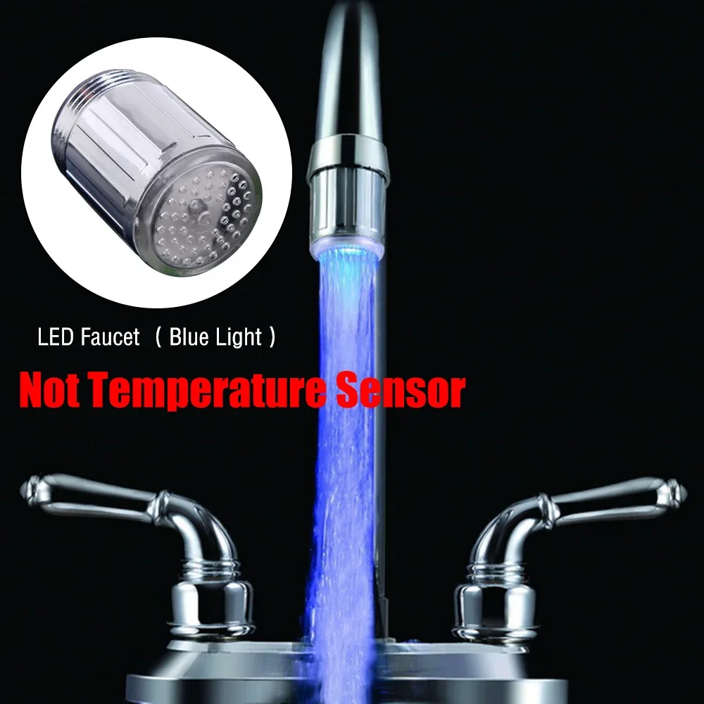 1pcs Luminous Light-up LED Water Faucet Shower Tap Basin Water Nozzle Bathroom Kitchen Heater Faucets thermostat Blue faucet tap