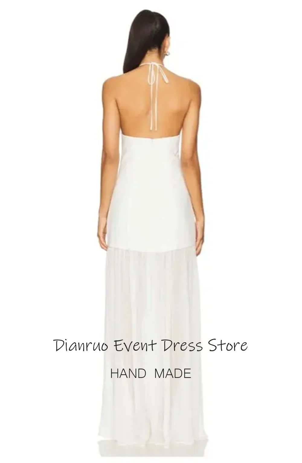 Dianruo Белые вечерние платья трапециевидной формы с лямкой на шее и открытой спиной, прозрачные платья Vestidos De Festa, длинные, нежные платья для выпускного вечера по индивидуальному заказу