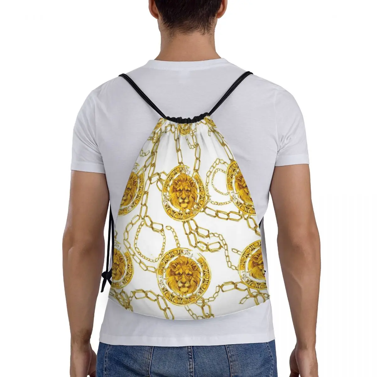 Golden Lion Baroque สีน้ํา Vintage Drawstring กระเป๋าเป้สะพายหลังกีฬา Sackpack String Bag สําหรับออกกําลังกาย