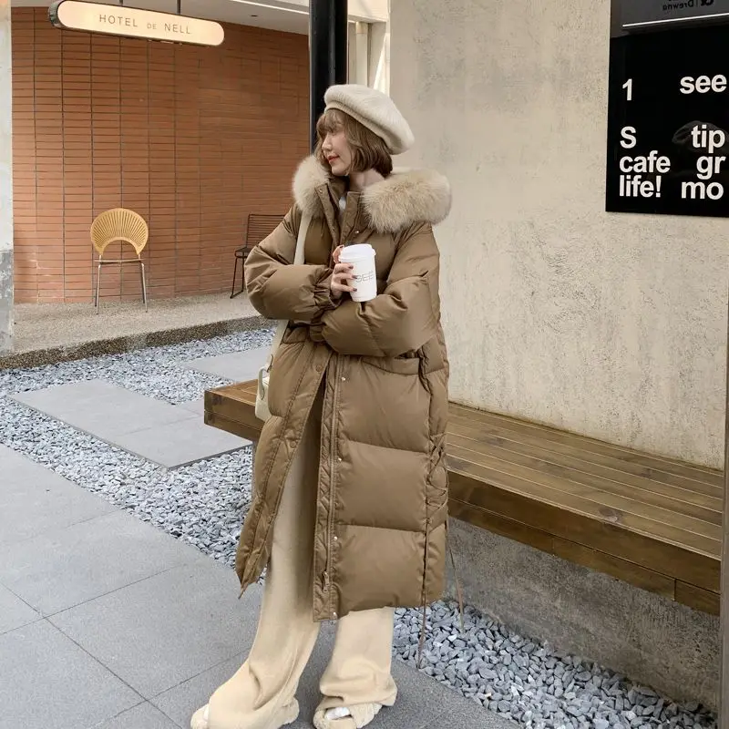 Winter New Thickened Down Jacket Women's Mid Length Knee Length Korean Loose Collar Jacket