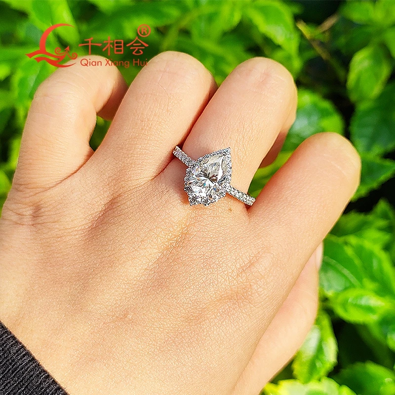 Imagem -05 - Pera Auréola Anel Redondo Meia Eternidade Banda d Branco Vvs Moissanite 925 Prata Esterlina Anel Jóias de Noivado Senhoras Homens 7*10 mm 2ct