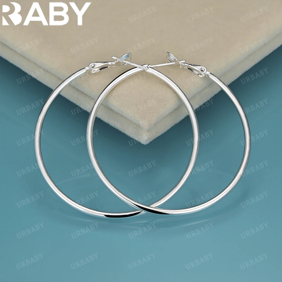 

URBABY Popular Fine 925 Sterling Silver 50-80mm Plain Circle Hoop Earrings for Women Creativity Gifts Street All-match Party