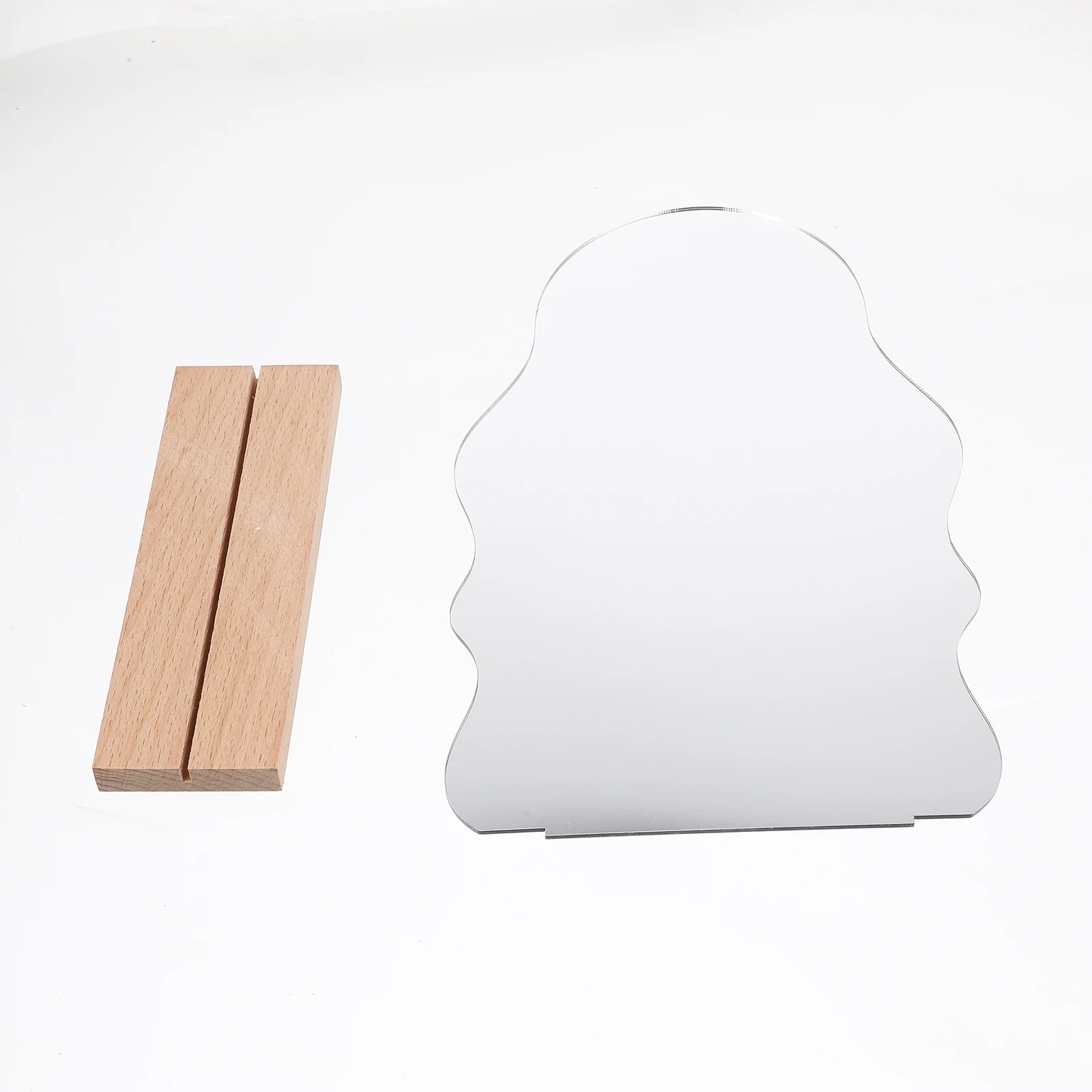 Acrylic Makeup Desktop Vanity Mirrors Portable Small Irregular Stylish Makeup Mirror Shape Wooden Base Bedroom Office Use