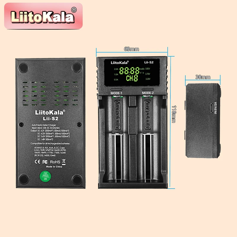 Wielokompatybilna ładowarka LiitoKala Lii-S2 — obsługuje baterie litowo-jonowe AA, AAA, 18650, 26650 — zdjęcie produktu 5