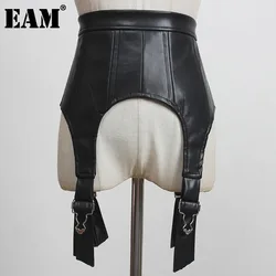 [EAM]  Black Zipper Metal Buckle Pu Leather Belt Personality Women New Fashion Tide All-match Spring Autumn 2024 1DD1938