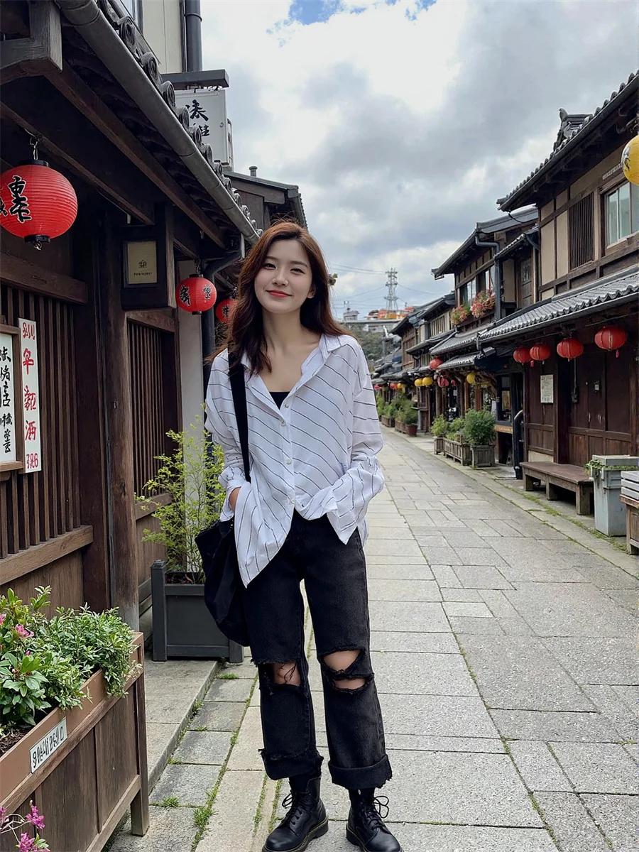 

Рваные джинсы с дырками, мешковатые женские джинсовые брюки, женская одежда, летняя одежда без ног с графическим рисунком, курортная пляжная одежда в японском стиле, праздничный шик