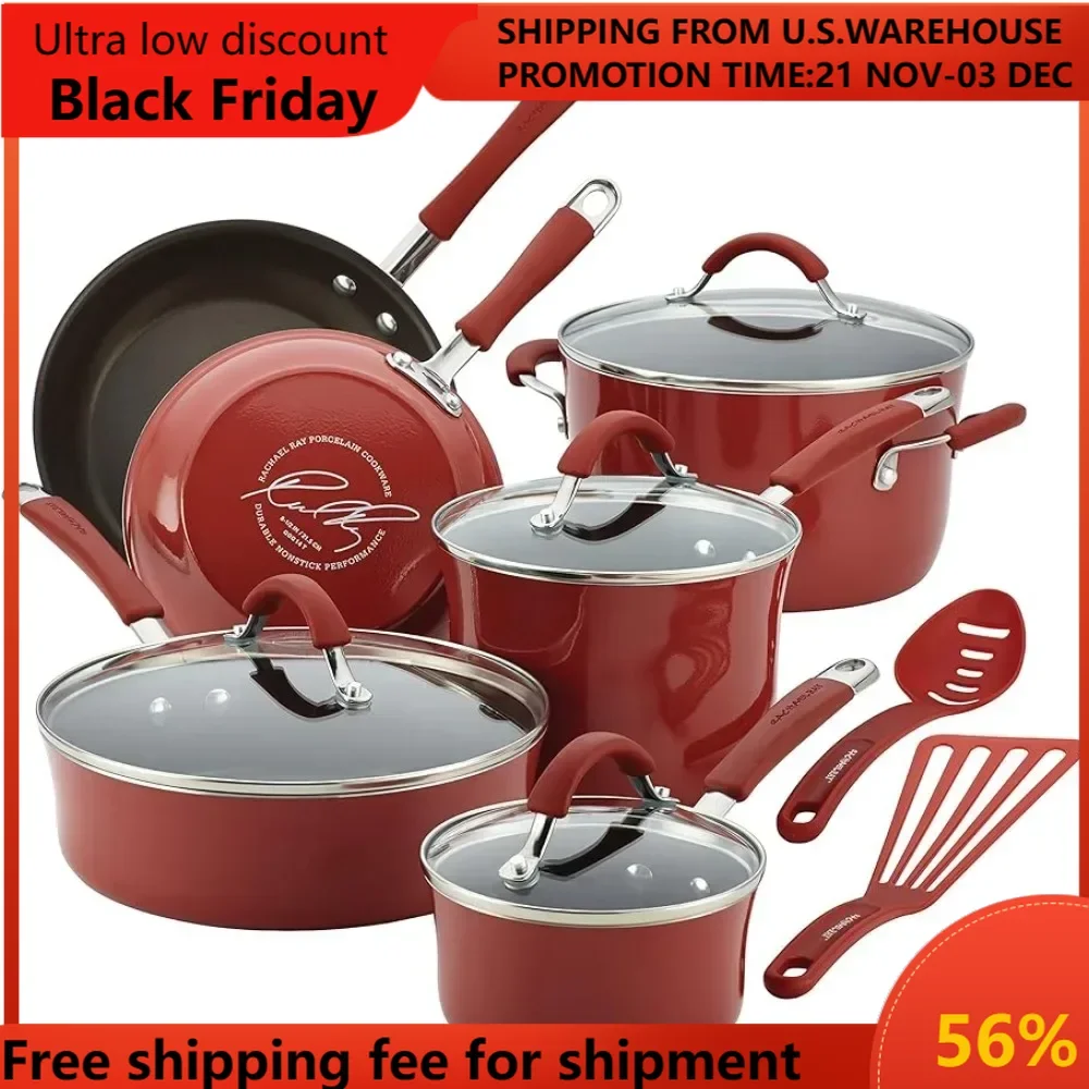 Cucina Nonstick Cookware Pots and Pans Set, 12 Piece, Cranberry Red cookware  pots and pans  cookware set