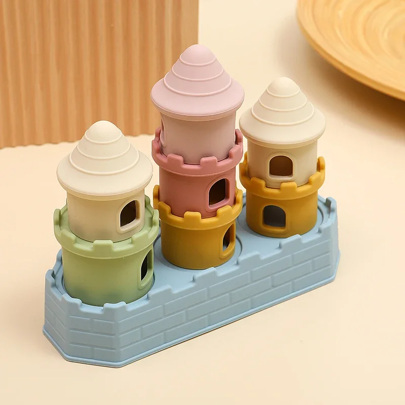Château en Silicone Montessori, jouets empilables, construction éducative précoce pour les tout-petits, jouets empilables pour enfants, cadeaux
