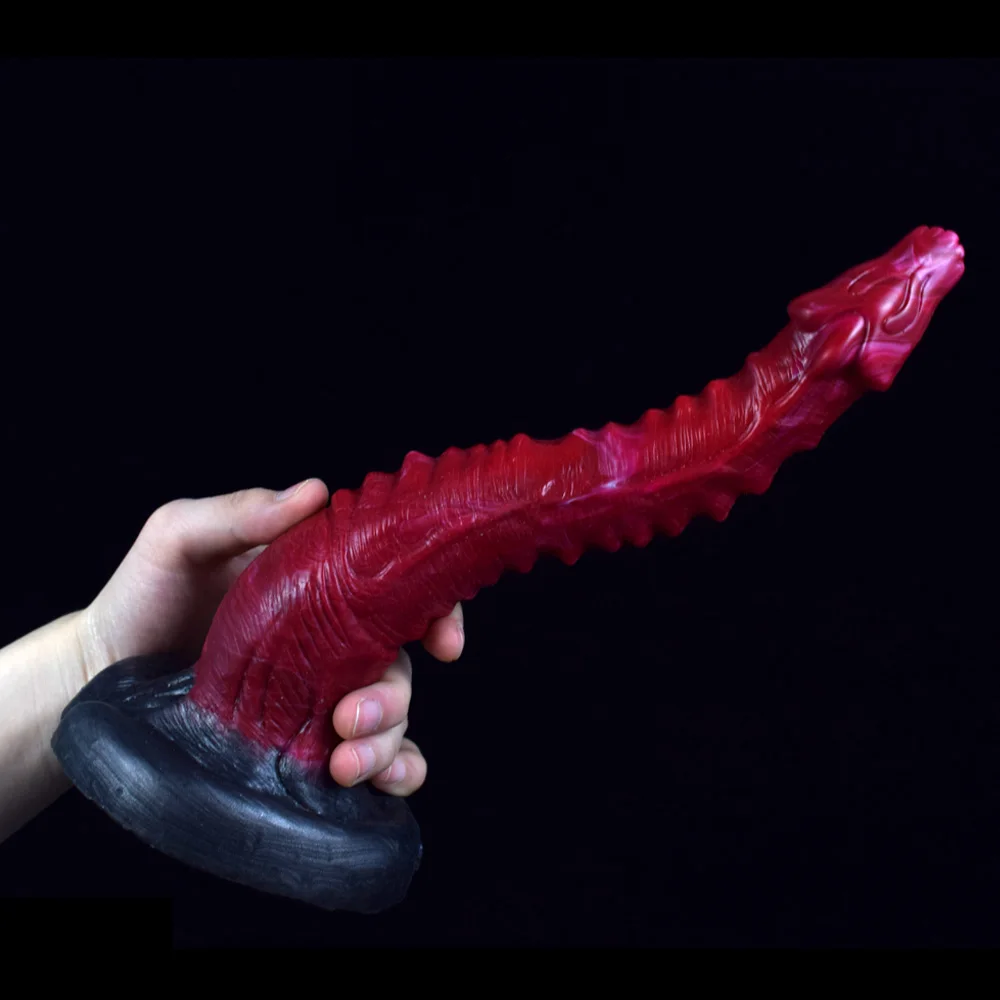 NNSX Plug Anal Panjang 26.5Cm dengan Cangkir Isap Warna Daging Sapi Otot Peledak Silikon Alien Hewan Penis Masturbator Mainan Seks untuk Wanita