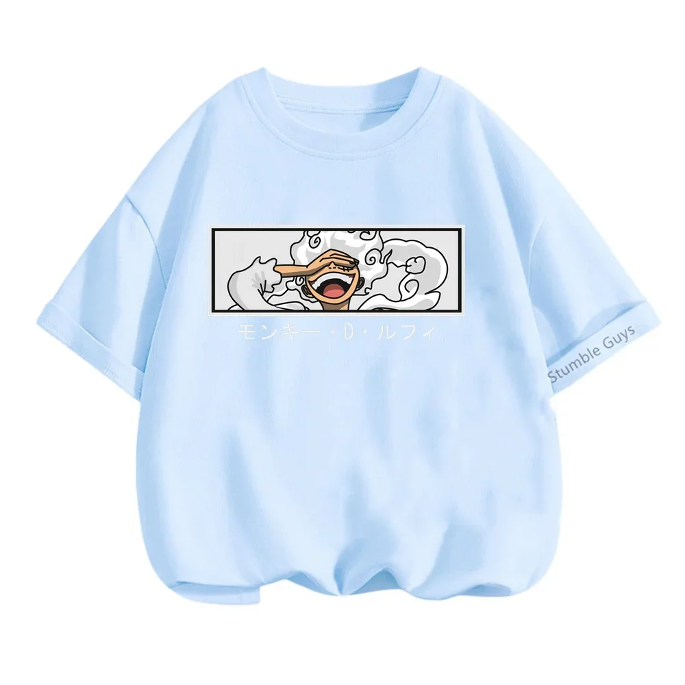 

Hot Children One Piece T-Shirt Monkey D Luffy Classic Pattern Print Loose Short Sleeve Lightweight Tops Boys Girls