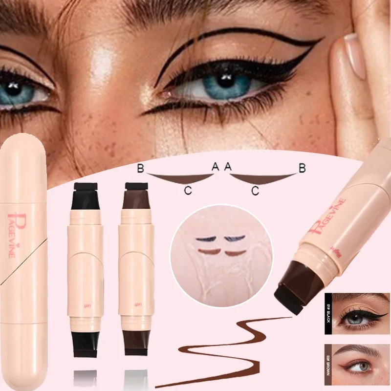 Rotating Eyeliner Stamp Pen Waterproof Fast Drying Double-Ended Eyeliner Easy To Color for Beginners Creating Natural Eye Makeup