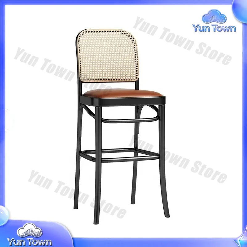 High End Solid Wood Rattan Bar Stools High Chair For Restaurant Dining Room And Kitchen Furniture