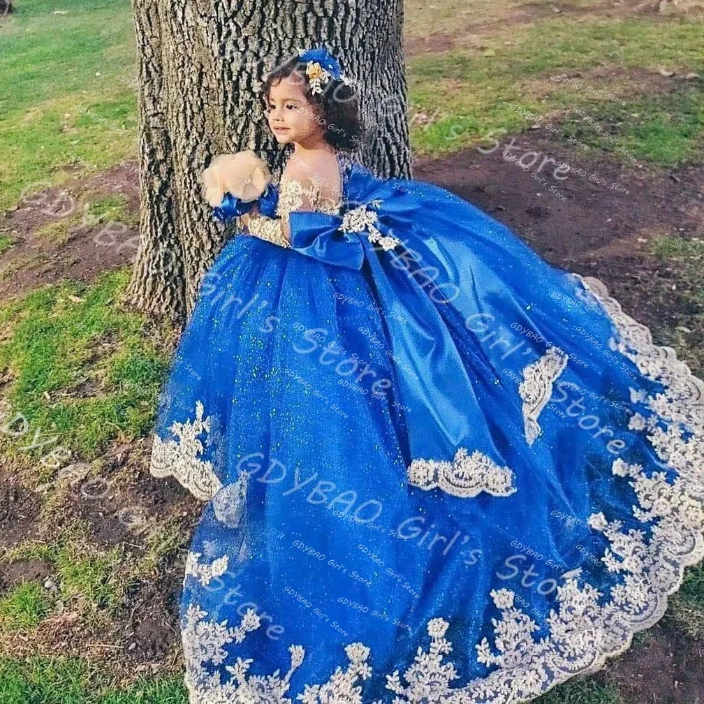 

Платье принцессы с длинными рукавами и поясом для малышей, кружевное платье с цветочной аппликацией для девочек, детское пышное платье на день рождения, платья на заказ