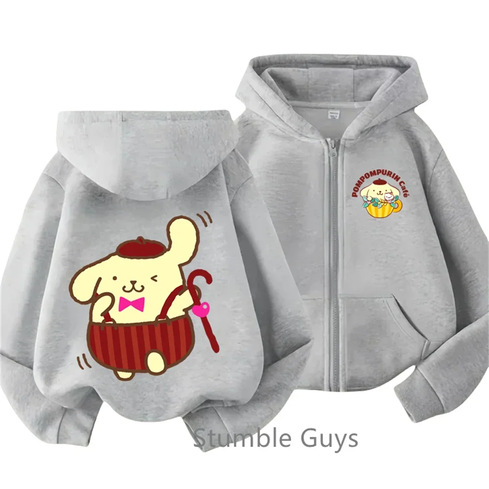 2024 Fashion Kawaii Pom Pom Purin Zipper Hoodie Kids Clothes Boys Girls Sweater Casual Marios Long Sleeve Anime Sonic Trucksuit