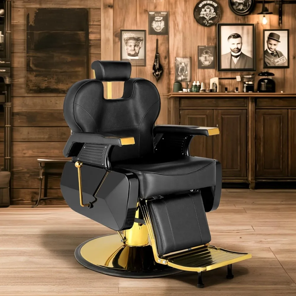 

Heavy Duty Barber Chair,Hydraulic Black Gold Reclining Chairs, All Purpose Hair Styling Chair for Beauty Shampoo Tattoo Pedicure