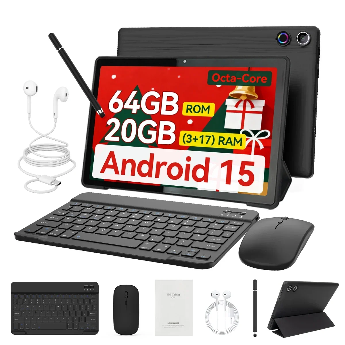 Tablet URAO Android 15 de 10 Pulgadas, 20GB RAM, 64GB ROM Expandible a 1TB, WIFI6, Widevine L1, 5000mAh, con Lápiz, Teclado, Ratón, Auriculares y Funda