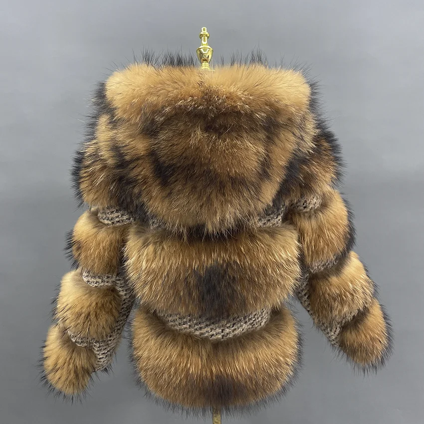JANEFUR Women's Fur Coat Natural Raccoon Fur Woolen Jackets Hooded Fur Coat Fashion Luxury Warm Tweed Coats JFB2-22002 view 6