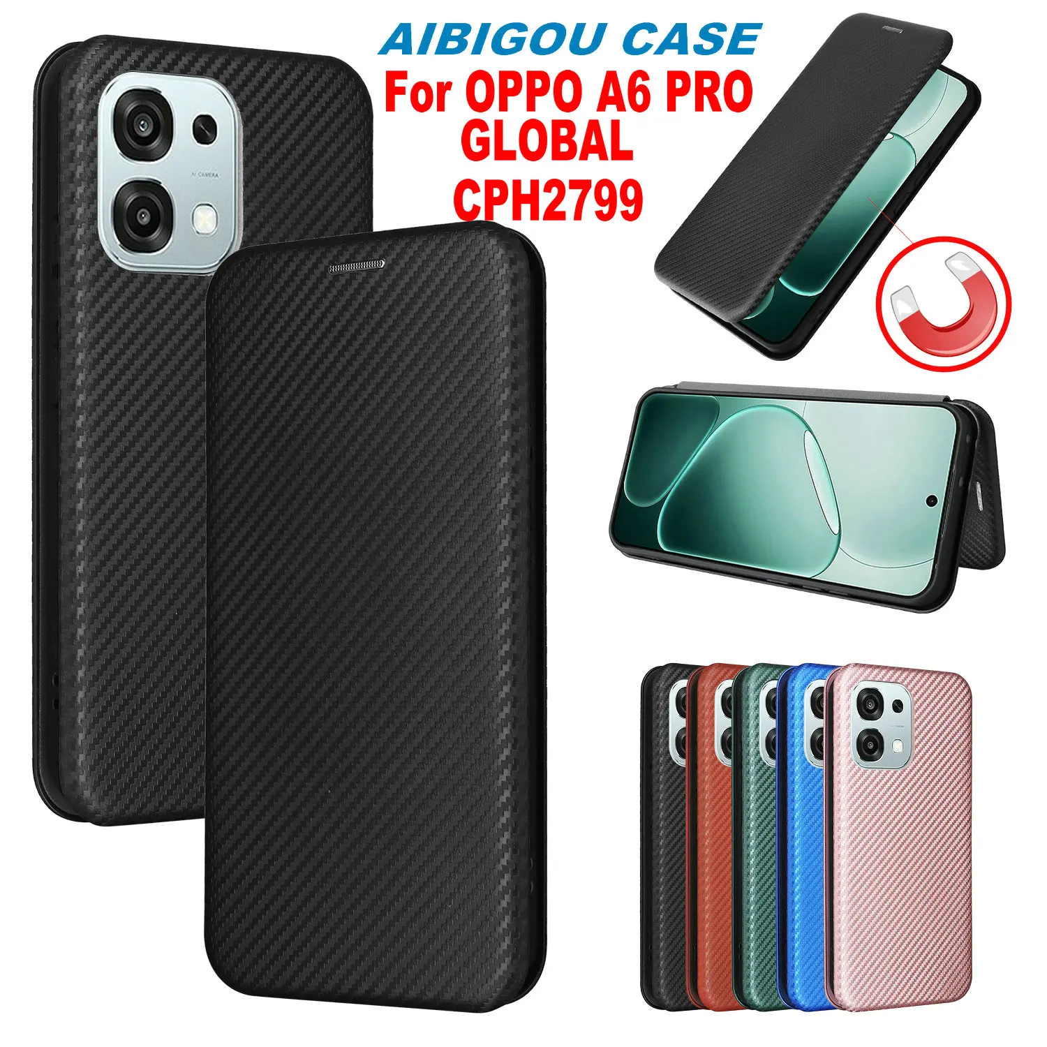 

For Oppo A6 Pro 4G CPH2799 Global Luxury Carbon Fiber Skin Leather Case Book Flip Magnet Full Cover For Oppo A6Pro Phone Bags
