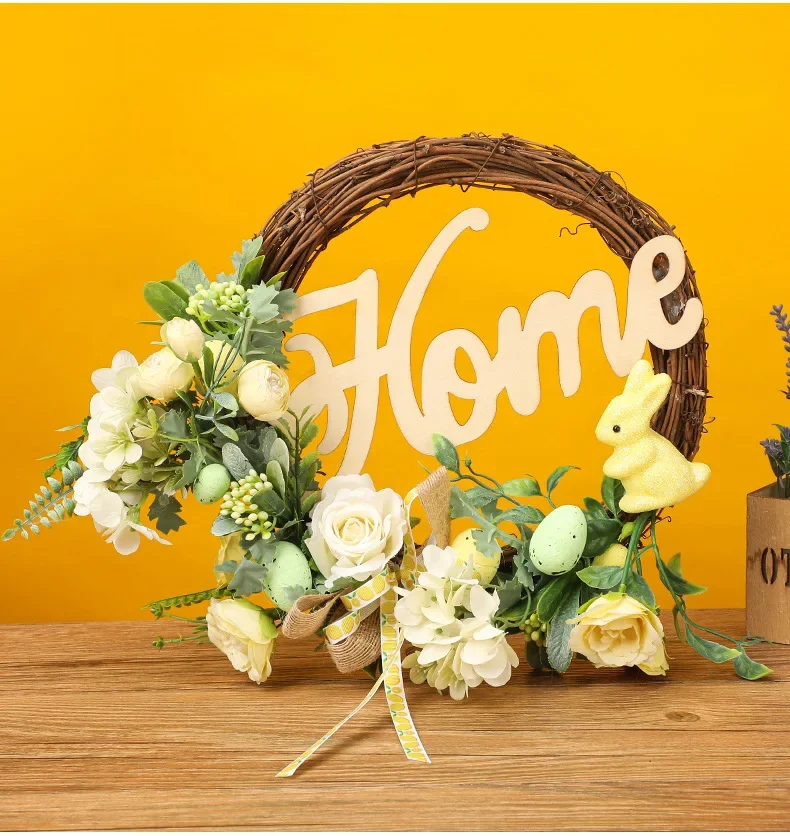 

Пасхальный день, имитация вечеринки, венок для дома, фермерского дома, украшение для двери, окна, подвеска из ротанга, зеленые искусственные цветы, растения