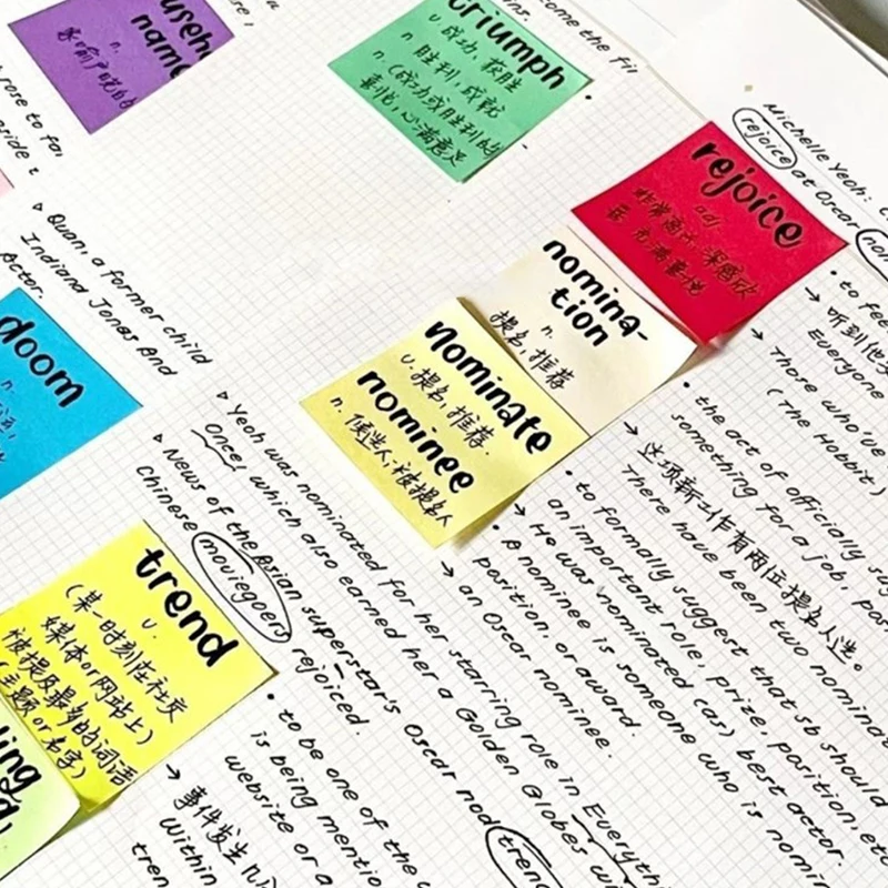 透明な付箋、メモ帳、防水タブ、n回のステッカー、学校の文房具、事務用品、11色、100枚