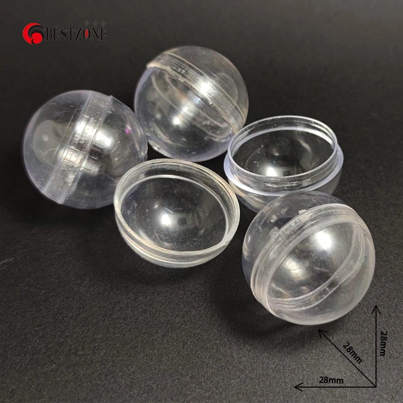 Cápsulas de juguete de plástico PS transparente, bola sorpresa redonda, contenedor vacío, se puede abrir para máquina expendedora, 1,1 pulgadas, D28MM, 50 unidades por lote