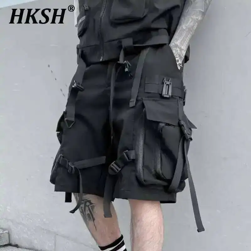 

HKSH Summer Functional Tide Shorts Men's Tide Tactical Dark Loose Techwear Straight Knee Length Pants Multi Pocket Capris HK0665