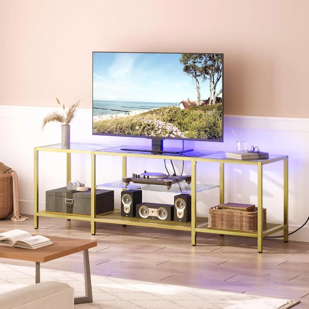 TV Stand with LED Lights and Power Outlets for TVs up to 65