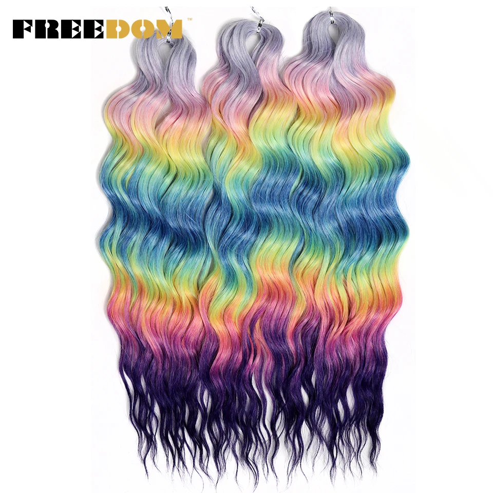 VRIJHEID Synthetische krullende vlechthaarextensies 24 inch/60 cm lang diep golvend twist gehaakte vlechten haar ombre bruin regenbooghaar - afbeelding 1