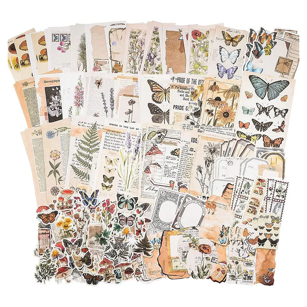 Vintage Scrapbook Supplies Pack (200 Pcs) for Art Journaling Junk Journal Planners DIY Paper Stickers (B)