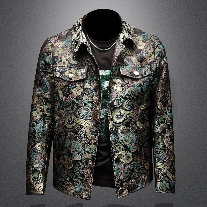 

Men's Slim Fit Printed Jaet Spring 2025 Faion Urban Sle Long Sve Casual Outerwear Polyester/Nylon Cosite Fiber