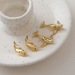 2PCS 14k Gold Plated Brass Whale Pendant Metal Charms Necklace DIY Accessories Jewelry Making Supplies
