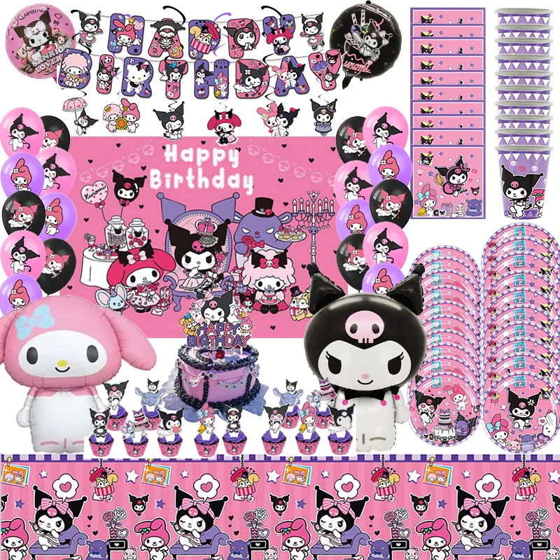 Kuromi Birthday Party Supplies Balloon Banner Tableware Cake Topper Kuromi Party Decoration Baby Shower