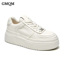 GMQM Fashion Women's New 2023 Genuine Leather Sneakers Classic Retro Vulcanized Shoes Low Outdoor Walking Shoes College Student