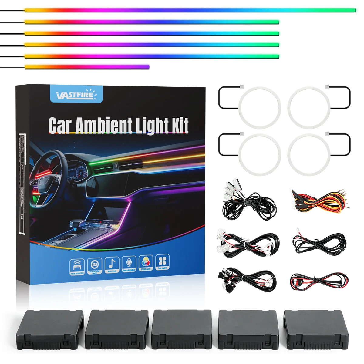 Acryl‑Autoinnen‑LED‑Lichter mit Fernbedienung & kabelloser APP, 6/10/14/18/22‑in‑1, Ambiente‑Beleuchtungsset Lichtleiter‑LED‑Streifen, 16 Mio. Farben, Musik‑&DIY‑Funktion