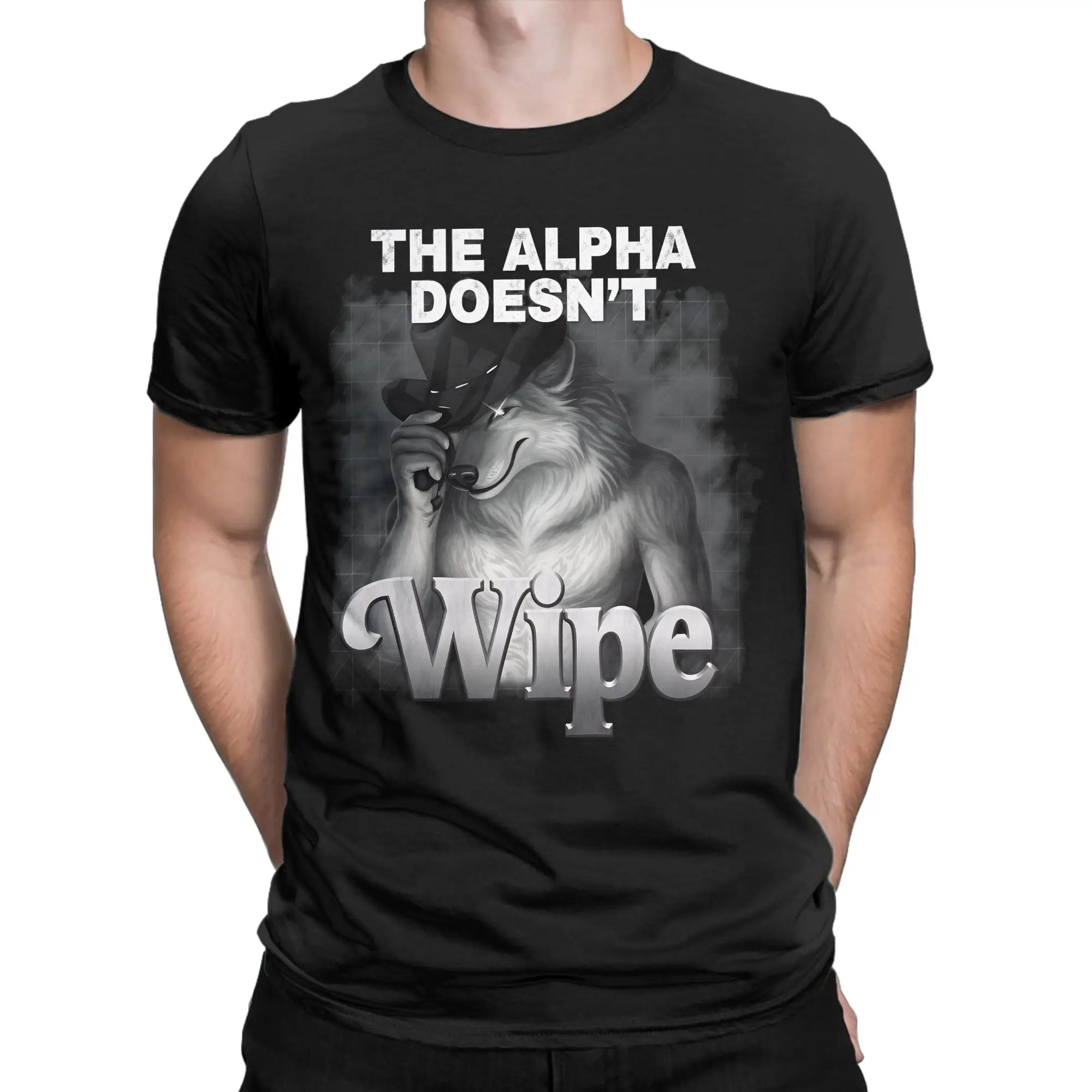 Harajuku T-Shirt The Alpha Doesn't Wipe Funny Wolf Joke Brainrot Silly Meme Cotton T Shirts  Tshirt for Man Short Sleeve Tops