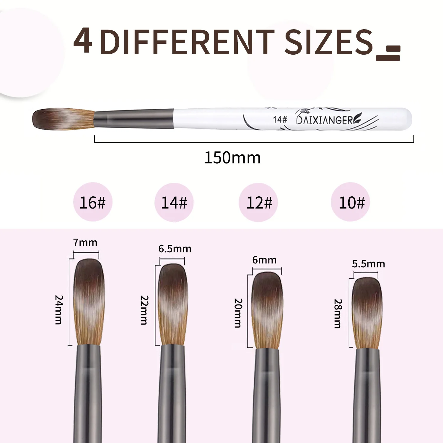 Zestaw 4 wysokiej klasy pędzli do zdobienia paznokci, do proszków akrylowych i przedłużania paznokci, z czarno-białymi uchwytami, dla początkujących i profesjonalistów.