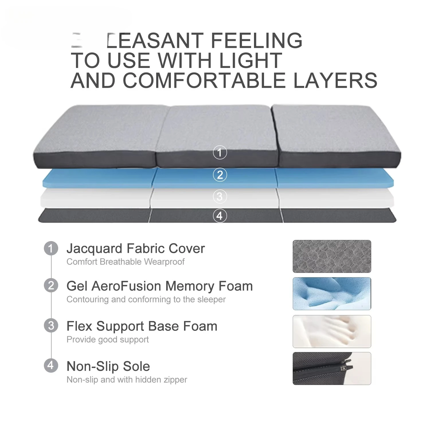Portable High Density Foam Tri Fold Mattress Air Bed Air Soft Comfort Mattress Hotel Home Office Mattress