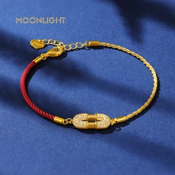 Lucky Red Rope Adjustable Bracelet for Female Oval Shape Cubic Zirconia Bracelet Fashion Accessories Hand-woven Jewelry Gifts