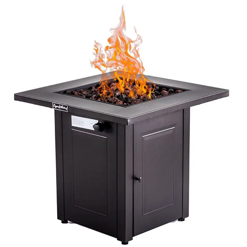 28'' Outdoor Propane Fire Pit Table, 50000BTU, Outside Gas Dinning Fire Table with Lid, Lava Stone, Adjustable Flame Apply