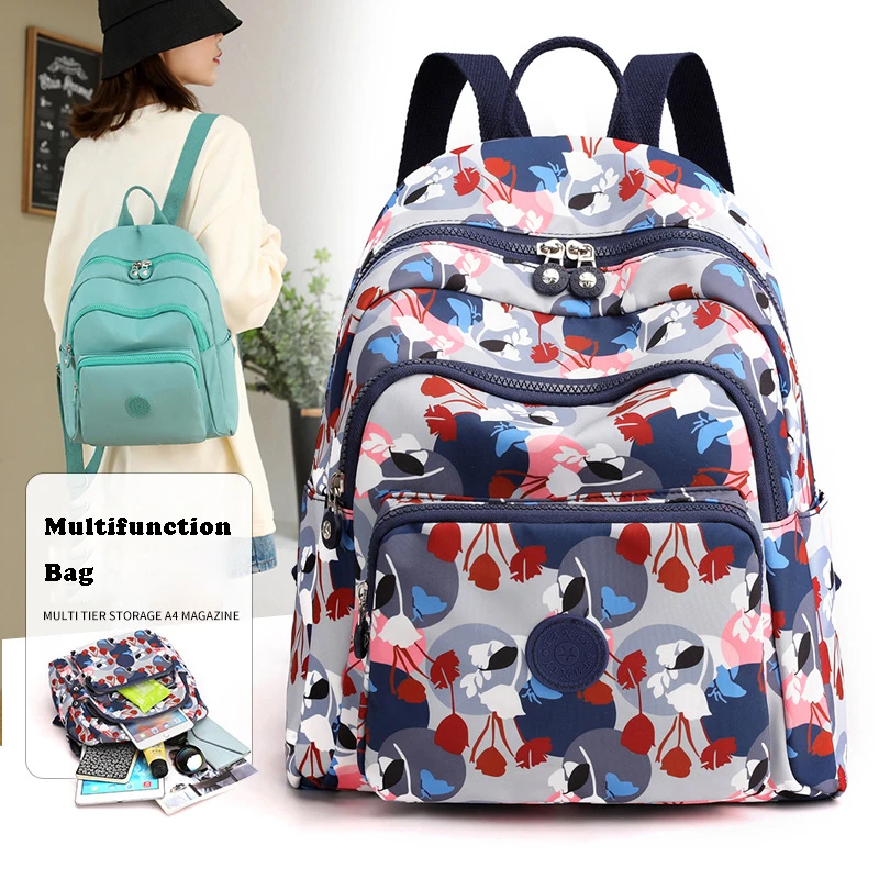 High Capacity Women Backpack Travel Nylon Printing Backpack for Travel Waterproof College Backpack Trendy Laptop School Bags