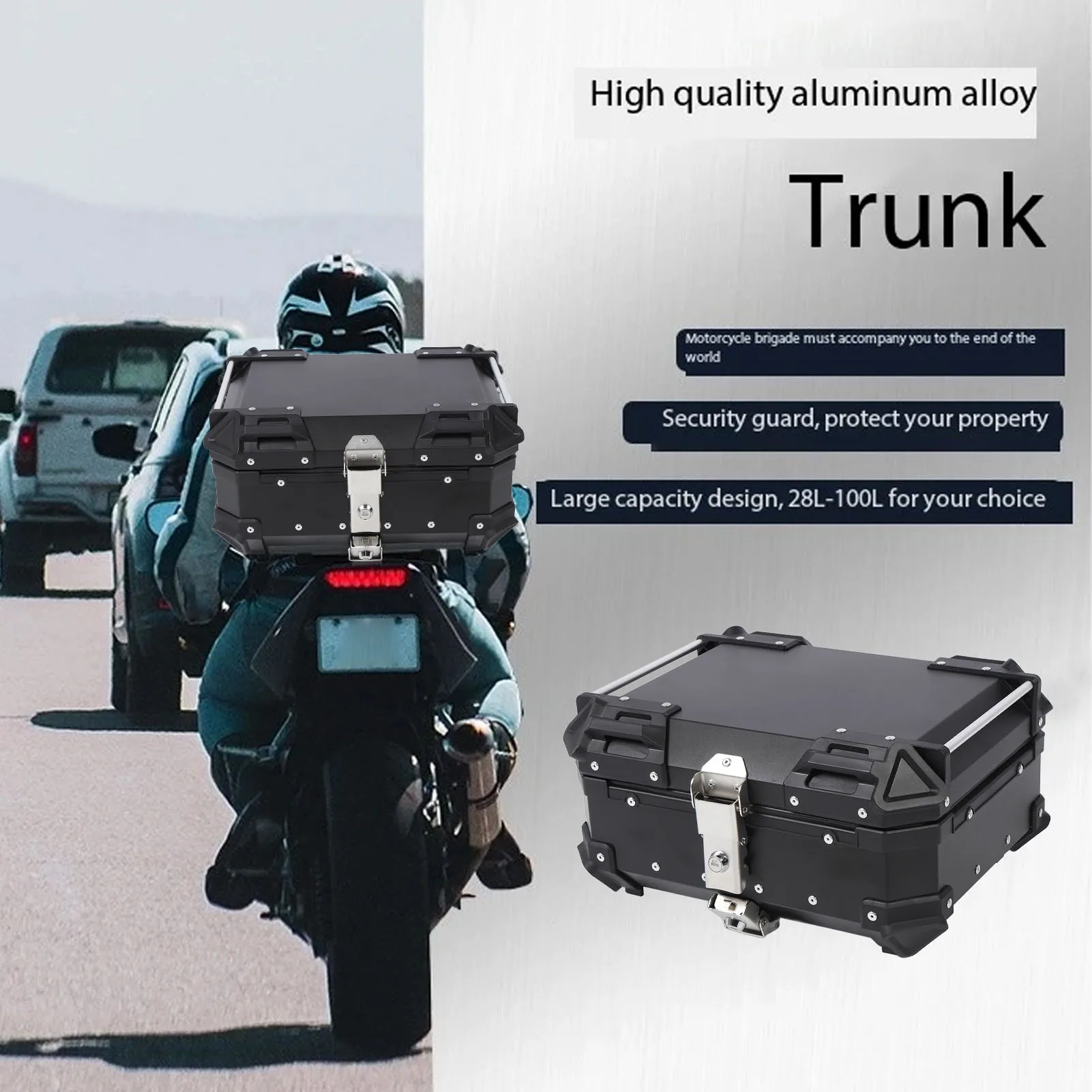 Motorcycle Top Box  Fit Anti Theft Rear Top Case Shockproof Reflective Strip 25L with Safety Lock for Helmet Luggage