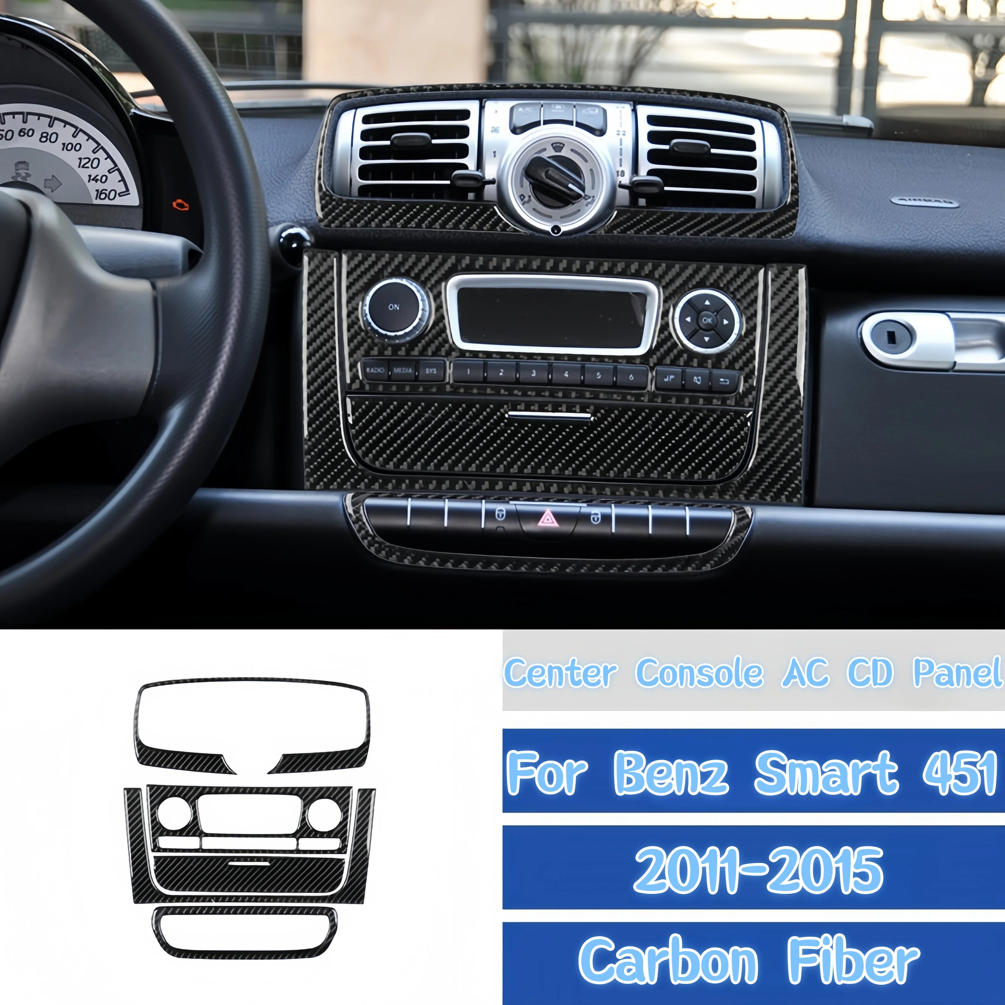 

For Benz Smart 451 2011-2015 Car Interior Accessories Carbon Fiber Auto Center Console Panel Trim Cover Decorative Stickers