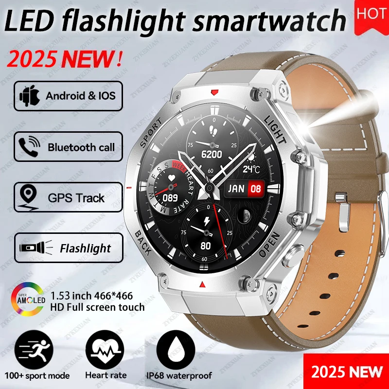 Military Smart Watch Men Compass LED Flashlight 1.53 Inch Screen 410mAh large Battery Health monitor Sport BT Call Smartwatch