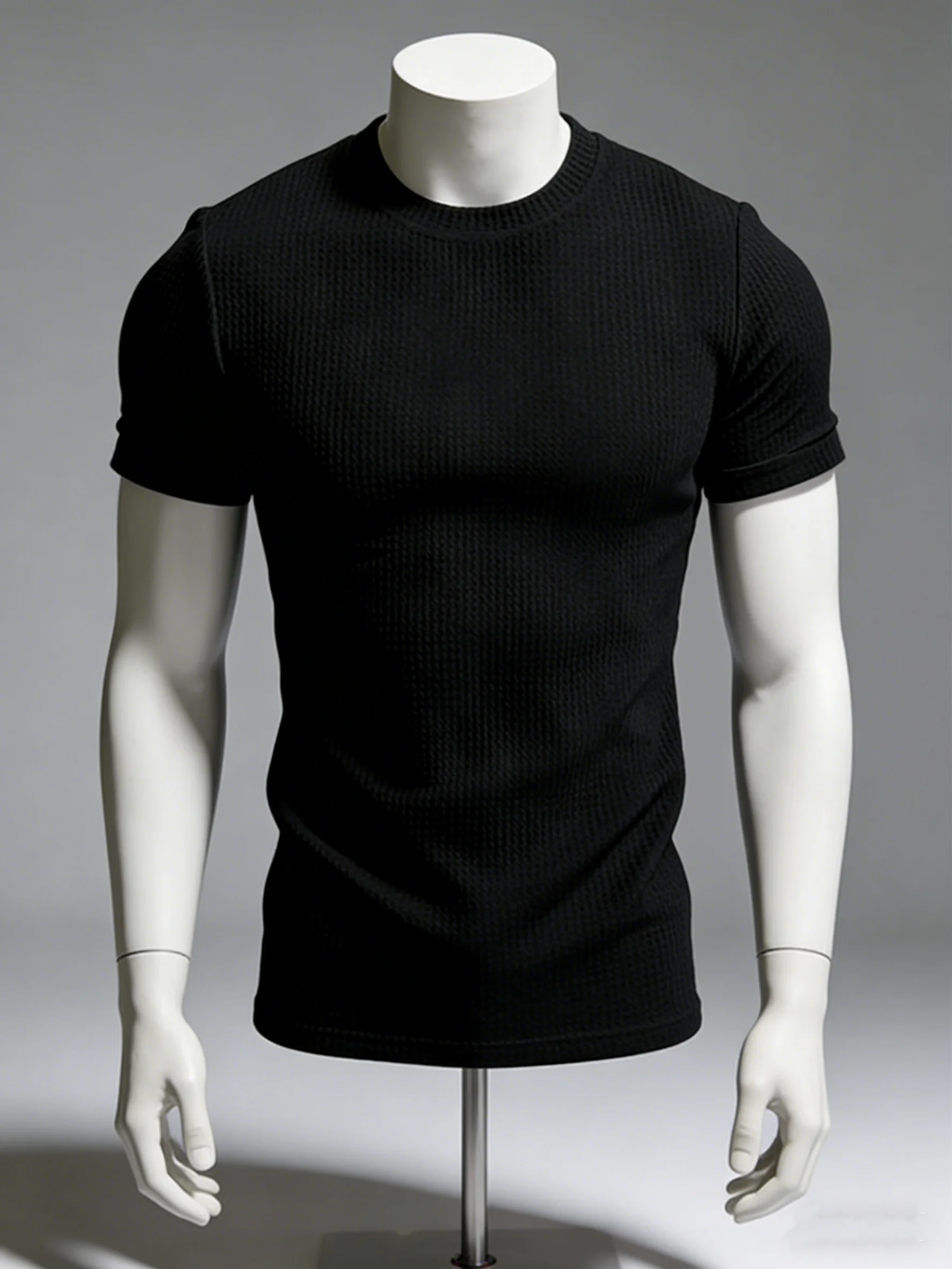 Black Slim Fit Men's T-Shirt Short Sleeve Fitness Muscle Display Sport Half Sleeve Shoulder Appropriate Summer Texture Sense